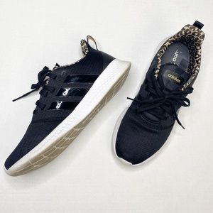 Adidas black cheetah print trim running athletic sneakers